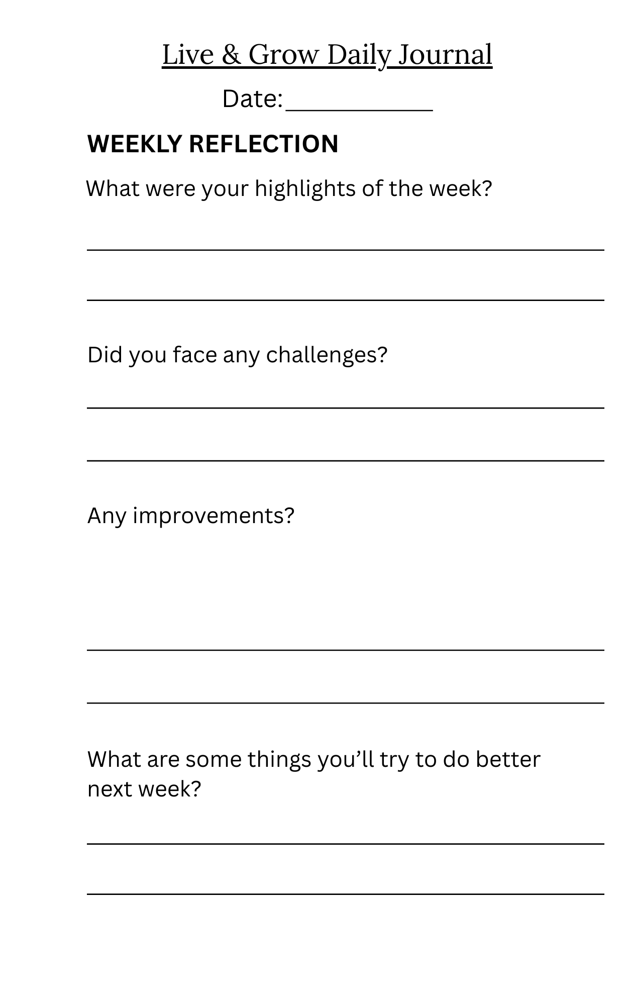 4 Week Daily Journal